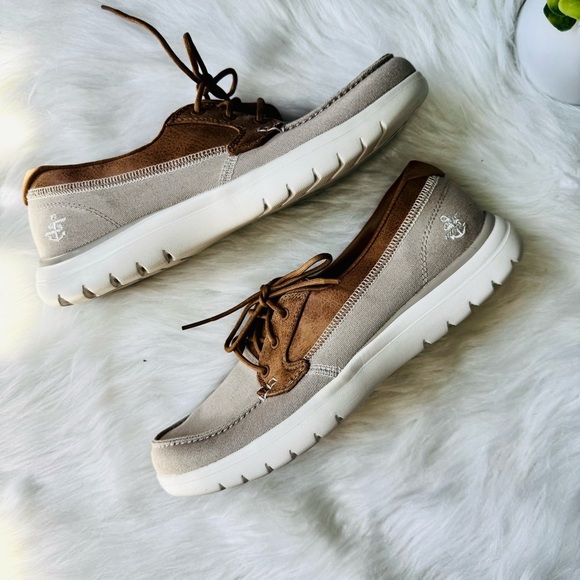 Skechers On-The-Go Flex Embark Tan Canvas & Leather Slip On Boat Shoes Size 9 - Picture 3 of 16